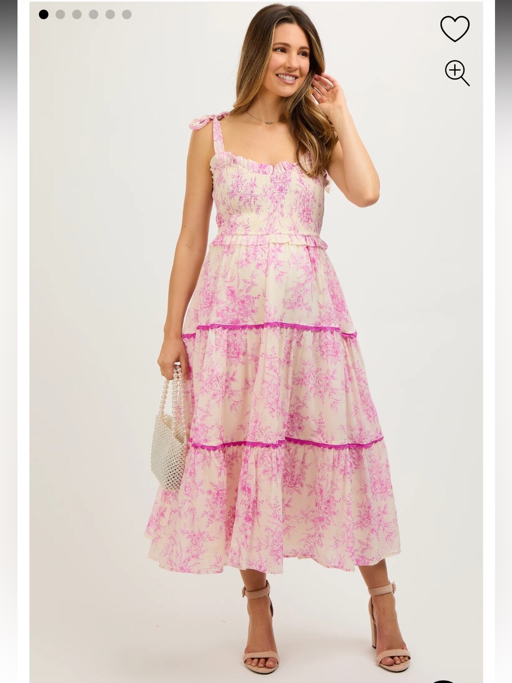PinkBlush Pink Floral Sleeveless Ruffle Tiered Maternity Midi Dress - Medium
